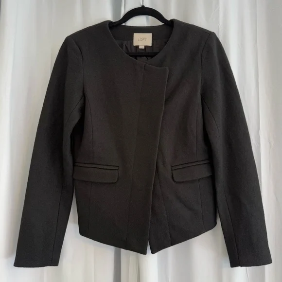 LOFT Black Wool Blend Asymmetrical Moto Blazer Women’s 4 - Picture 1 of 7